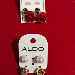 Aldo Red and Gold Elegant Earring Set